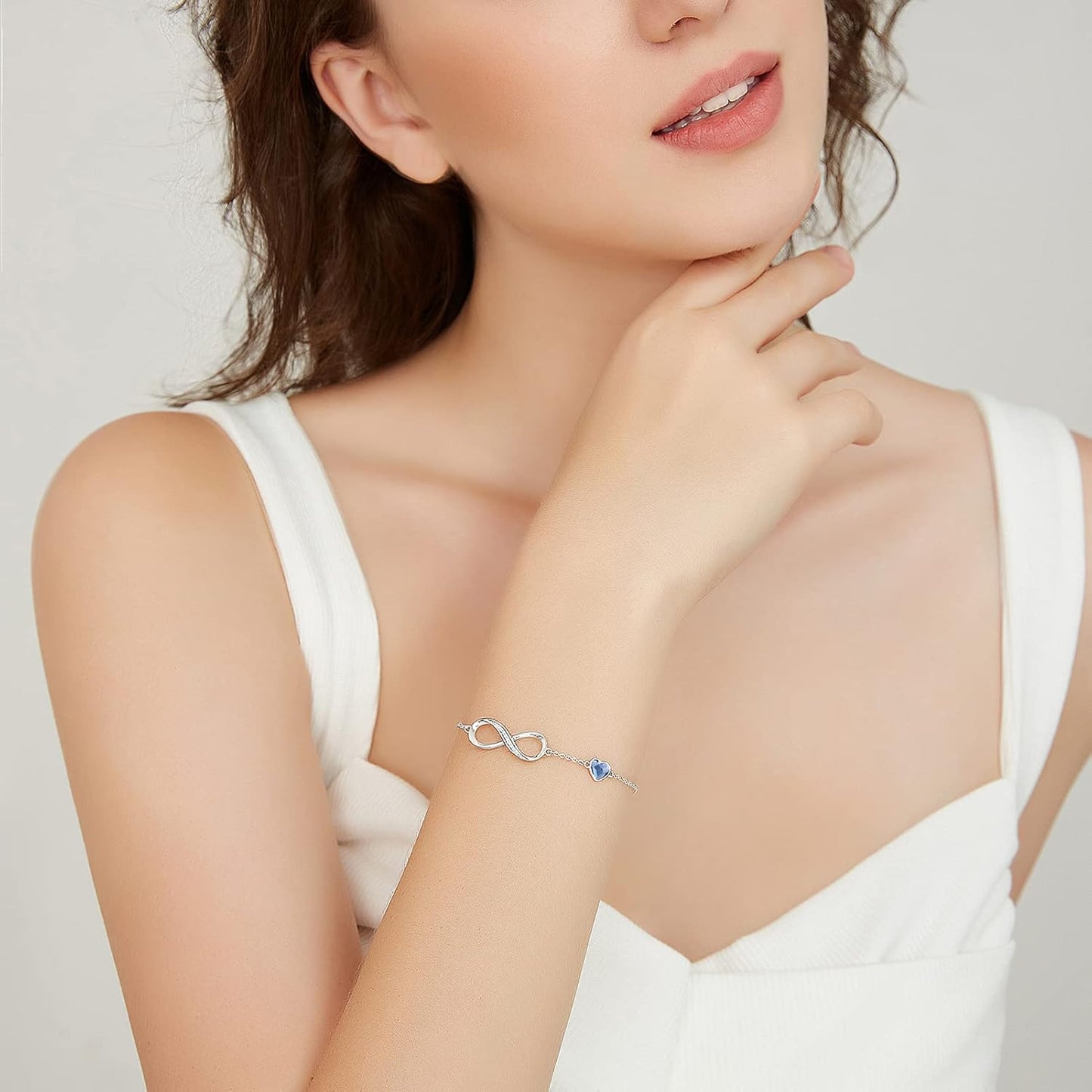 CDE Infinity Heart Birthstone Charm Link Bracelet for Women 925 Sterling Silver Adjustable Mother's Day Christmas Day Gift Anniversary Birthday Jewelry for Wife Girlfriend Her