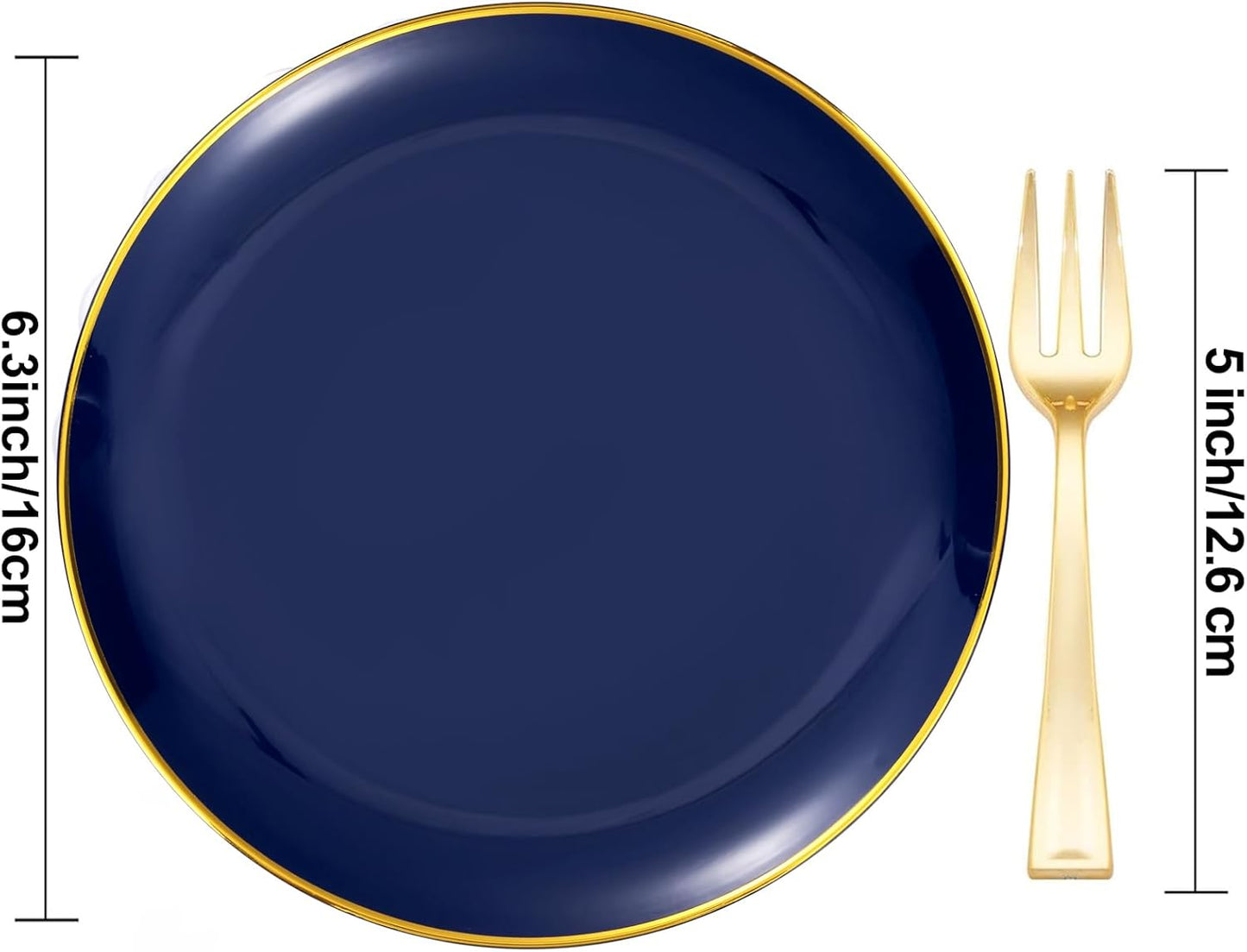Festiva 400Pcs Navy Blue Gold Dessert Plates 6.3" with Forks 5"- 200PCS Small Disposable Dessert/Cake/Appetizer Plates and 200PCS Forks - Serve 200 Guests for Halloween Party&Birthday &New Year