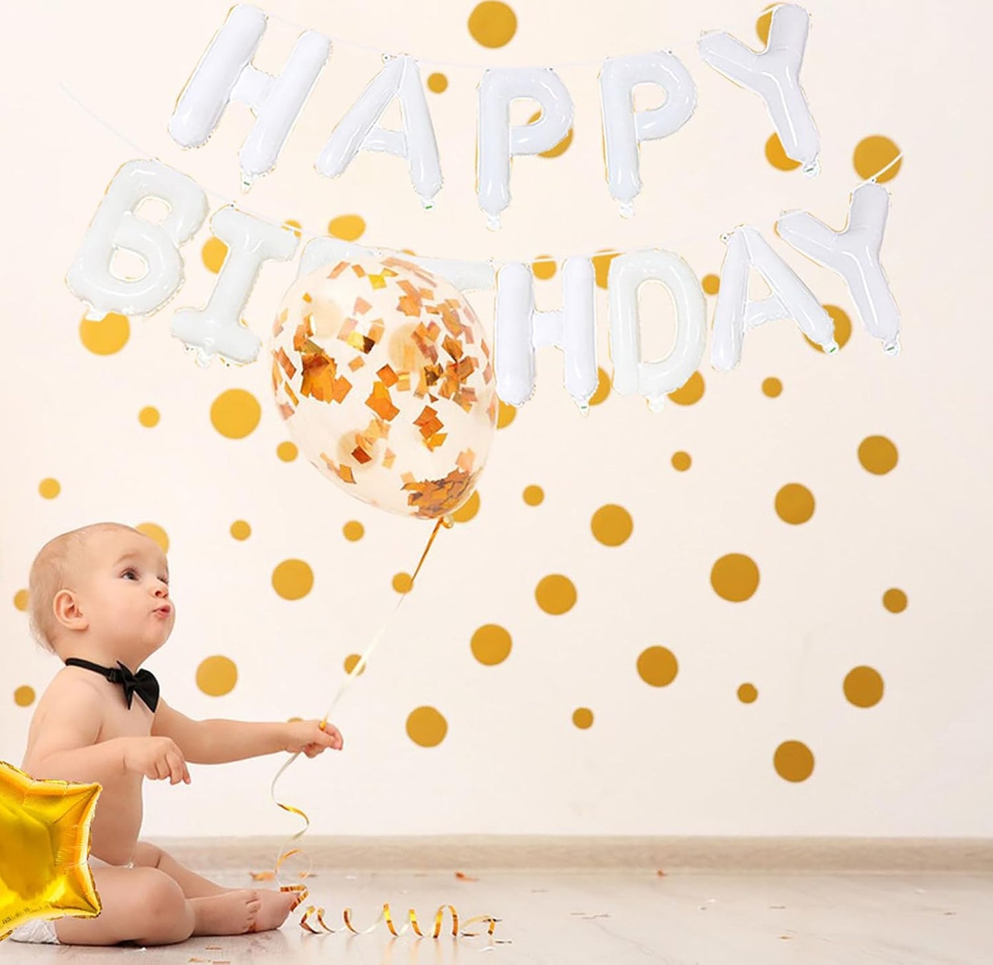 KALOR White Happy Birthday Balloons Banner, 16 Inch Mylar Foil Letters Balloon Sign for Women, Men, Boys & Girls Kids Birthday Decorations Photo Backdrop