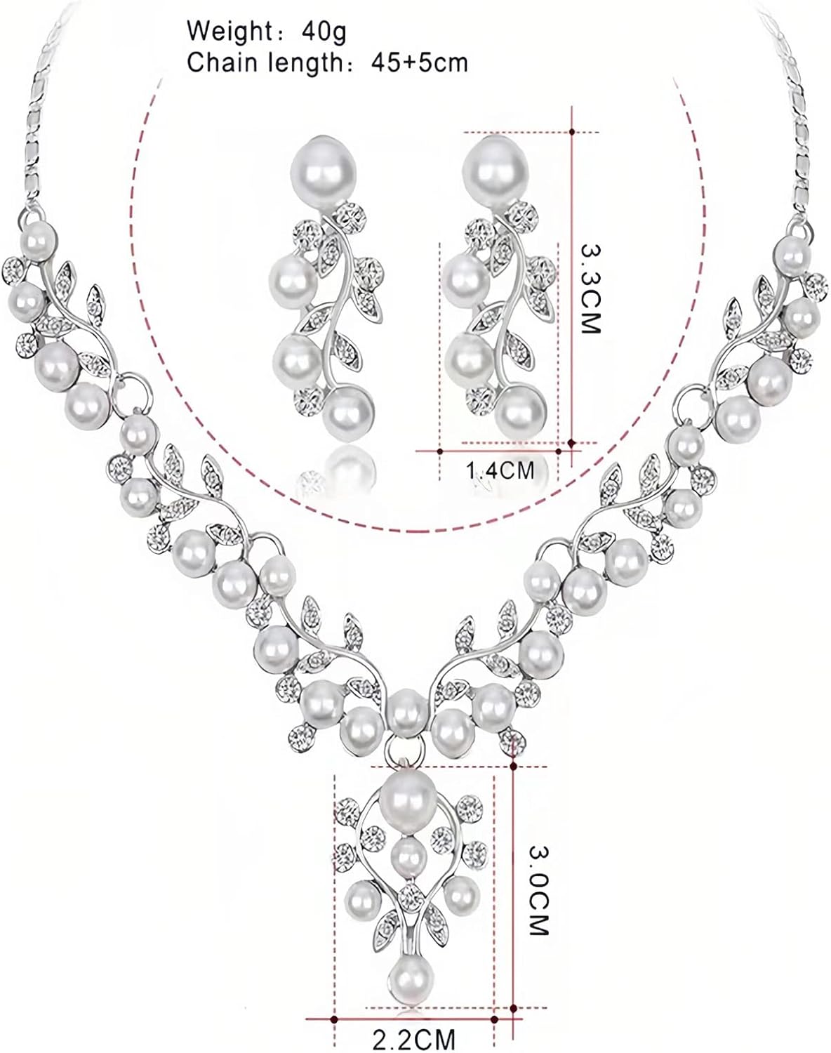 la luen Pearl Bride Wedding Jewelry Set Faux Pearls Crystal Rhinestone Necklace Earrings Bracelet Sets for Women Bridesmaid(3 PCS)