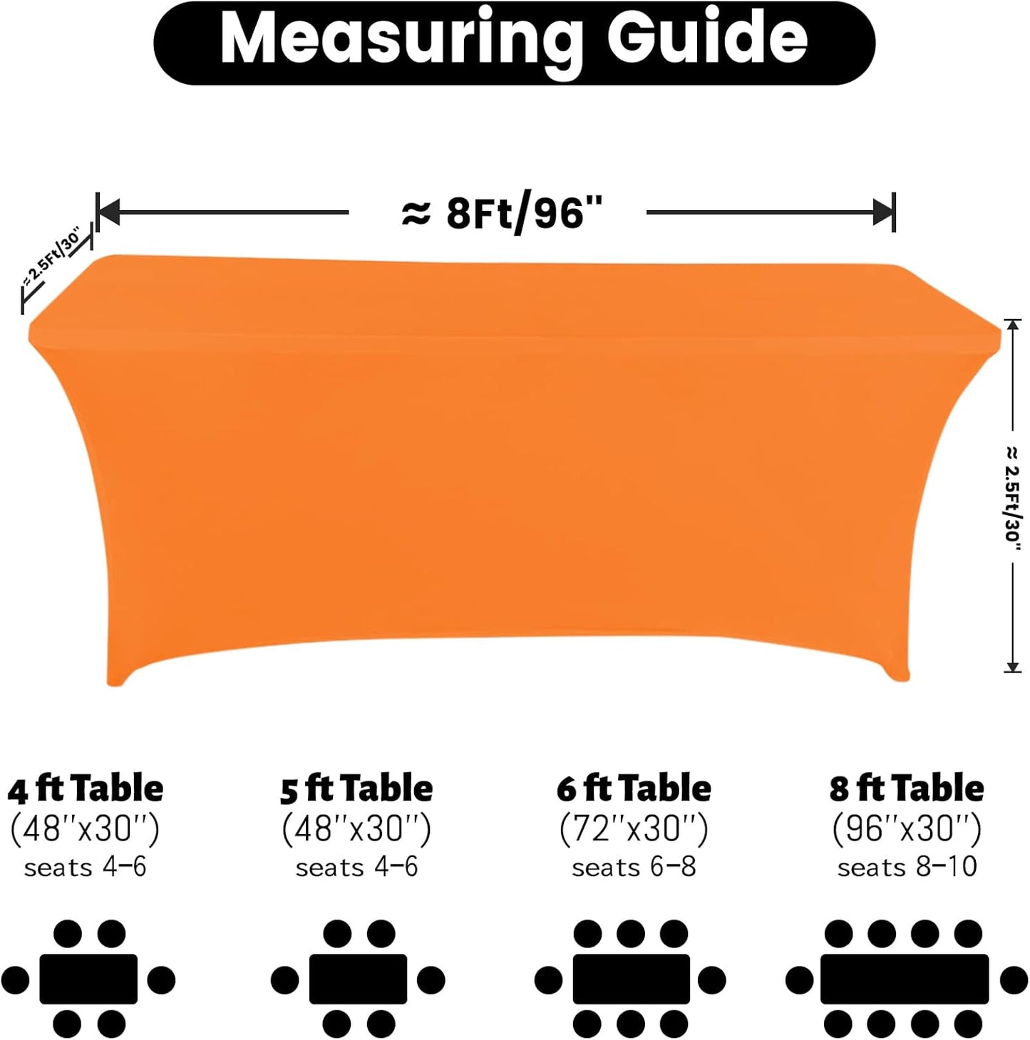 Spandex Table Cover 8 ft. Fitted Polyester Tablecloth Stretch Table Cover Table Topper Open Back - Orange