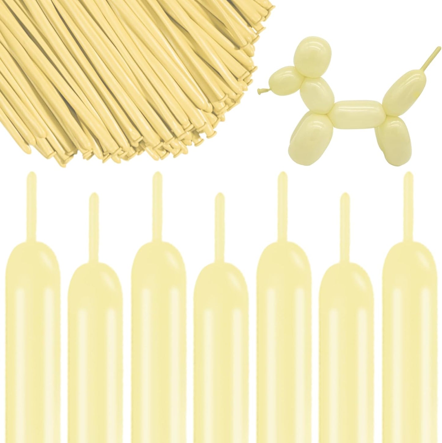 260 Long Balloons 100 Pack Pastel Yellow Twisting Animal Balloons Thickening Latex Modeling Long Magic Balloons for Animal Model Weddings Birthdays Festival Party Decorations