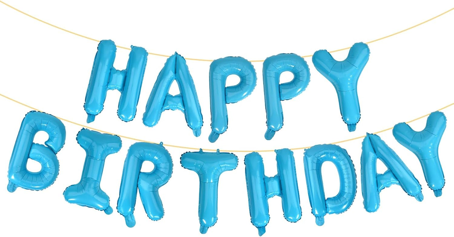 LIOZEOKUN Happy Birthday Balloon Letters 16 inch Mylar Foil Birthday Balloons Banner Sign for Birthday Party Decorations Supplies (Light blue)