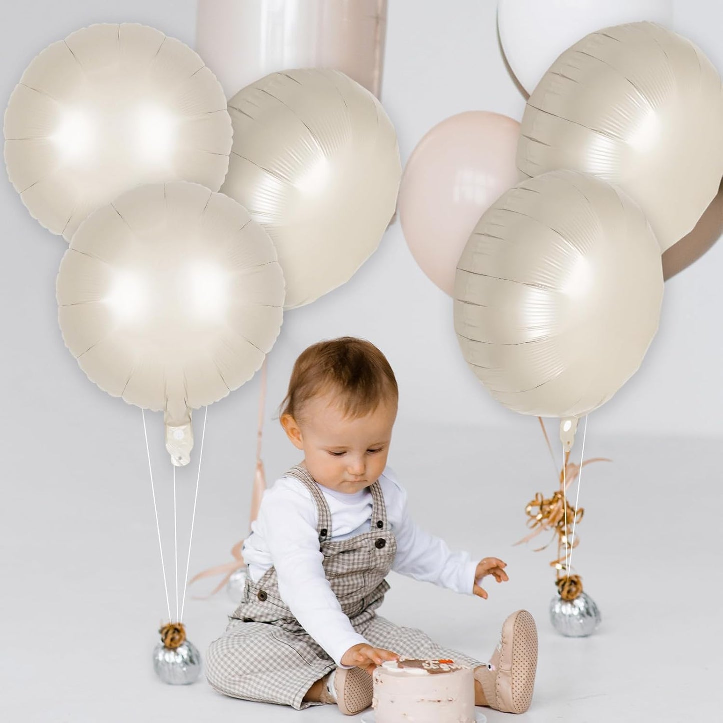 20 Pcs Cream White Round Balloons,18 Inch Round Foil Balloon,Giant Round Mylar Balloon Helium Balloons for Birthday Party Baby Shower Wedding Decorations (Cream)