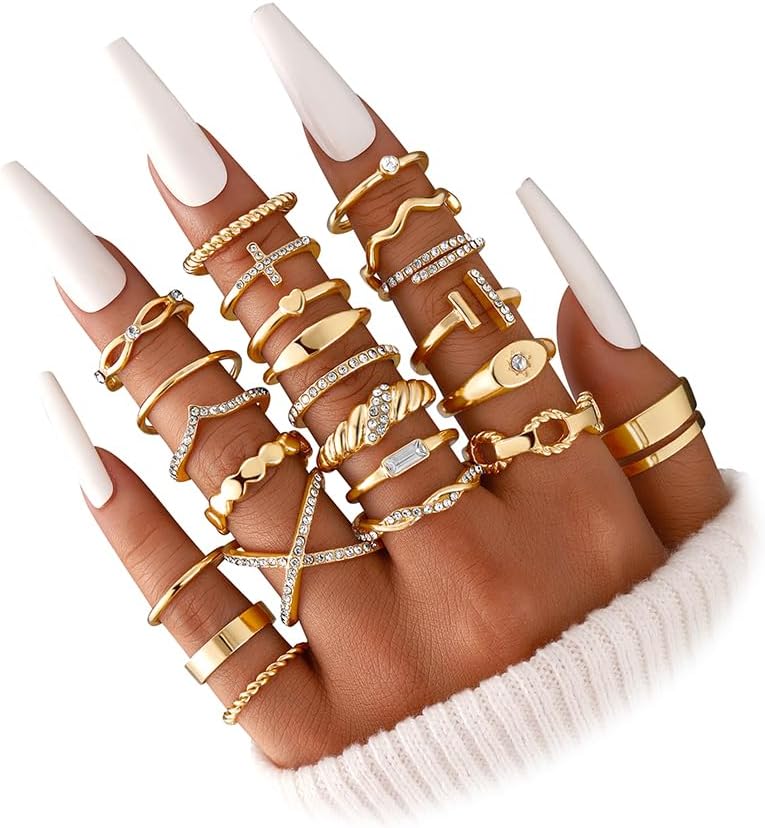 iF YOU 25 Pcs Gold Knuckle Ring Set for Women, Chunky Stackable Finger Midi Rings, Silver Simple Stacking Cute Rings Pack Trendy Stuff Jewelry Gift