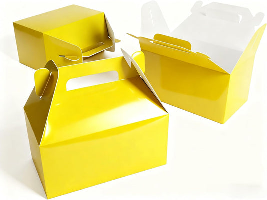 XAGLVV 24 Pack Yellow Gable Boxes with Handles 6.2x3.5x3.5 Inch Paper Party Favor Gift Box for Summer Parties Kids Birthdays Friendship Events Sunshine Themes