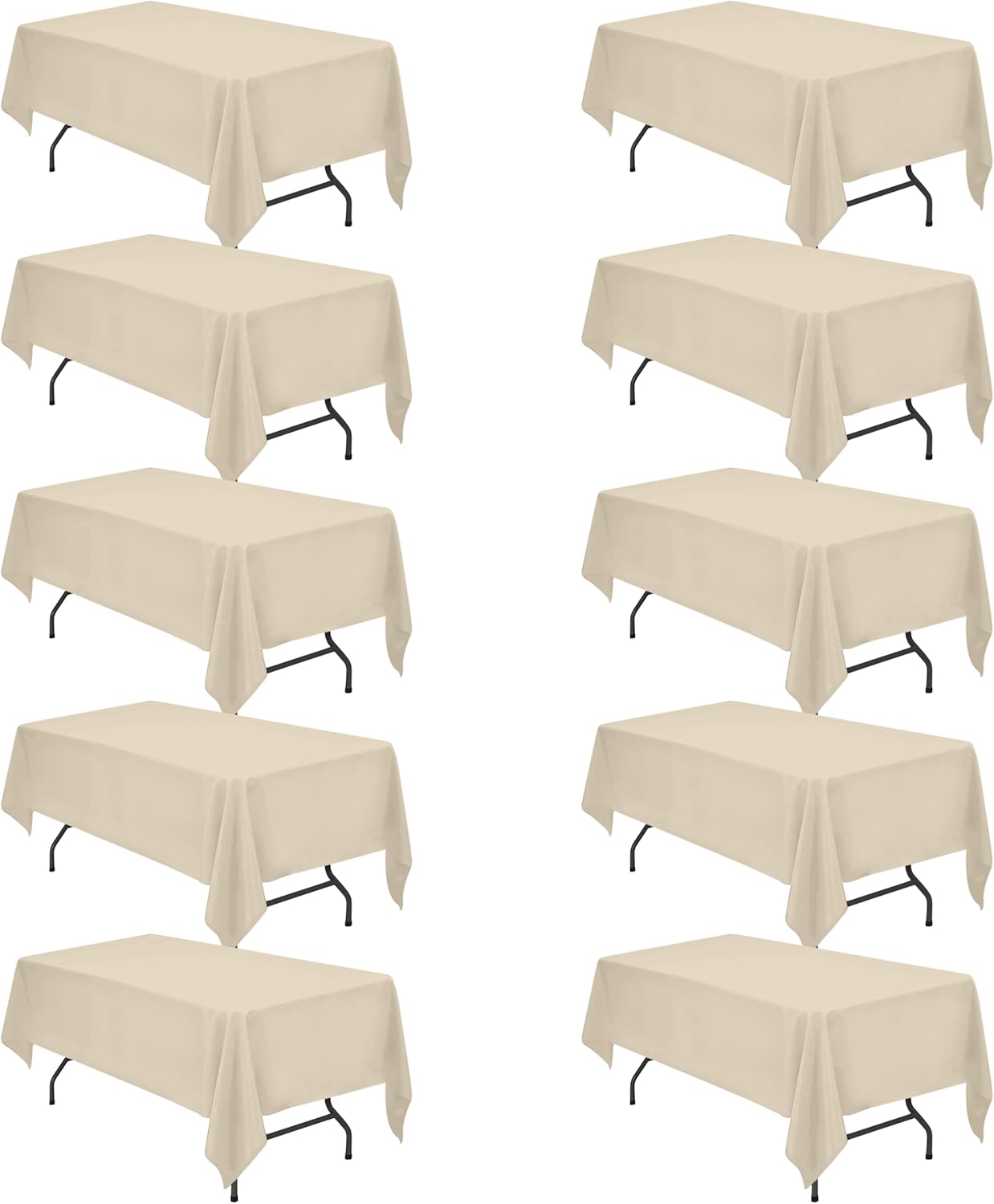 BRILLMAX 10 Pack Beige Tablecloths for 6 Foot Rectangle Tables 60 x 102 Inch - 6ft Rectangular Bulk Linen Polyester Fabric Washable Cloth Cover for Wedding Reception Banquet Birthday Party