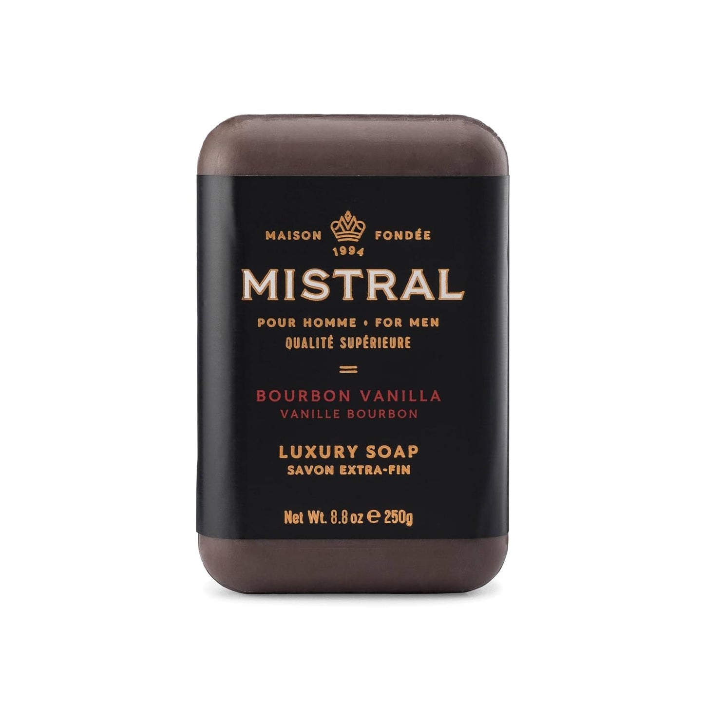 Mistral Bourbon Vanilla Luxury Bar Soap for Men | Men’s Natural Soap Bar | Paraben, Phthalates Free | Moisturizing & Triple-Milled Natural Soap for Men - Made in France | Large, 8.8 oz
