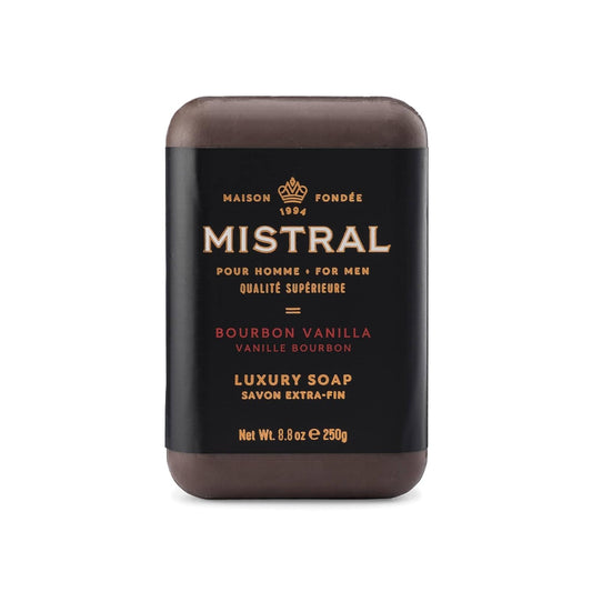 Mistral Bourbon Vanilla Luxury Bar Soap for Men | Men’s Natural Soap Bar | Paraben, Phthalates Free | Moisturizing & Triple-Milled Natural Soap for Men - Made in France | Large, 8.8 oz