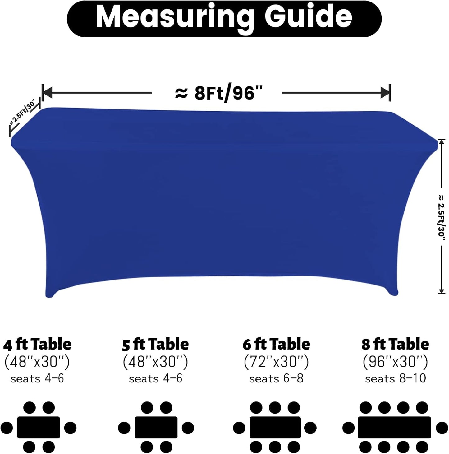 Spandex Table Cover 8 ft. Fitted Polyester Tablecloth Stretch Table Cover Table Topper Open Back - Royal Blue