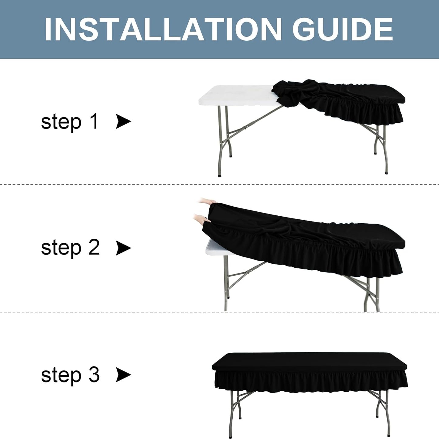 4ft Black Stretch Tablecloth for Rectangular Tables - Flared Wrap Design, Waterproof, Wrinkle-Resistant, Washable - Ideal for Weddings, Parties, Banquets & Table Protection