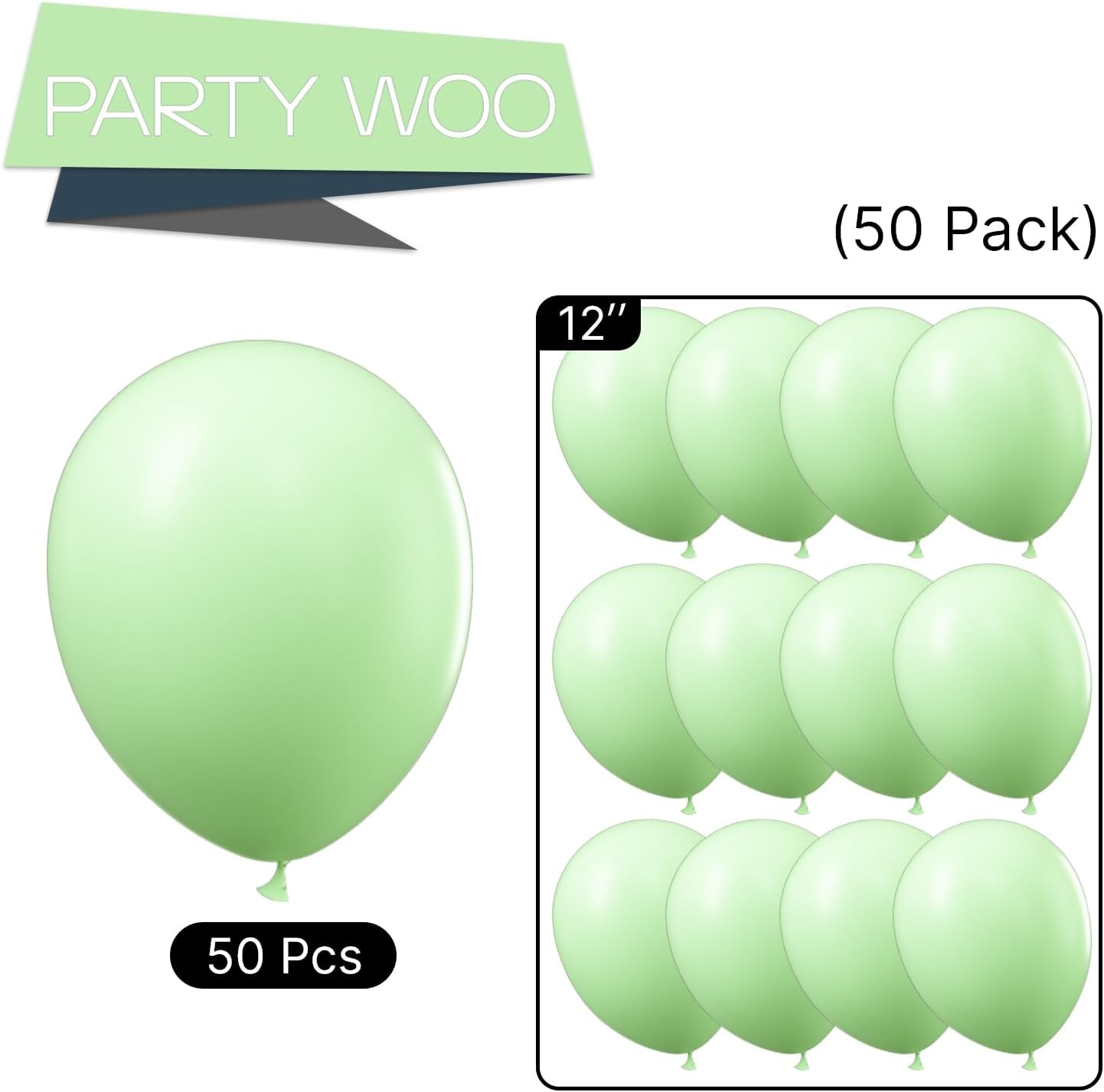 PartyWoo Mint Green Balloons 50pcs 12 Inch Pastel Light Green Balloons for Birthday Baby Shower Wedding Anniversary Summer Graduation Party Decorations Green-Q16