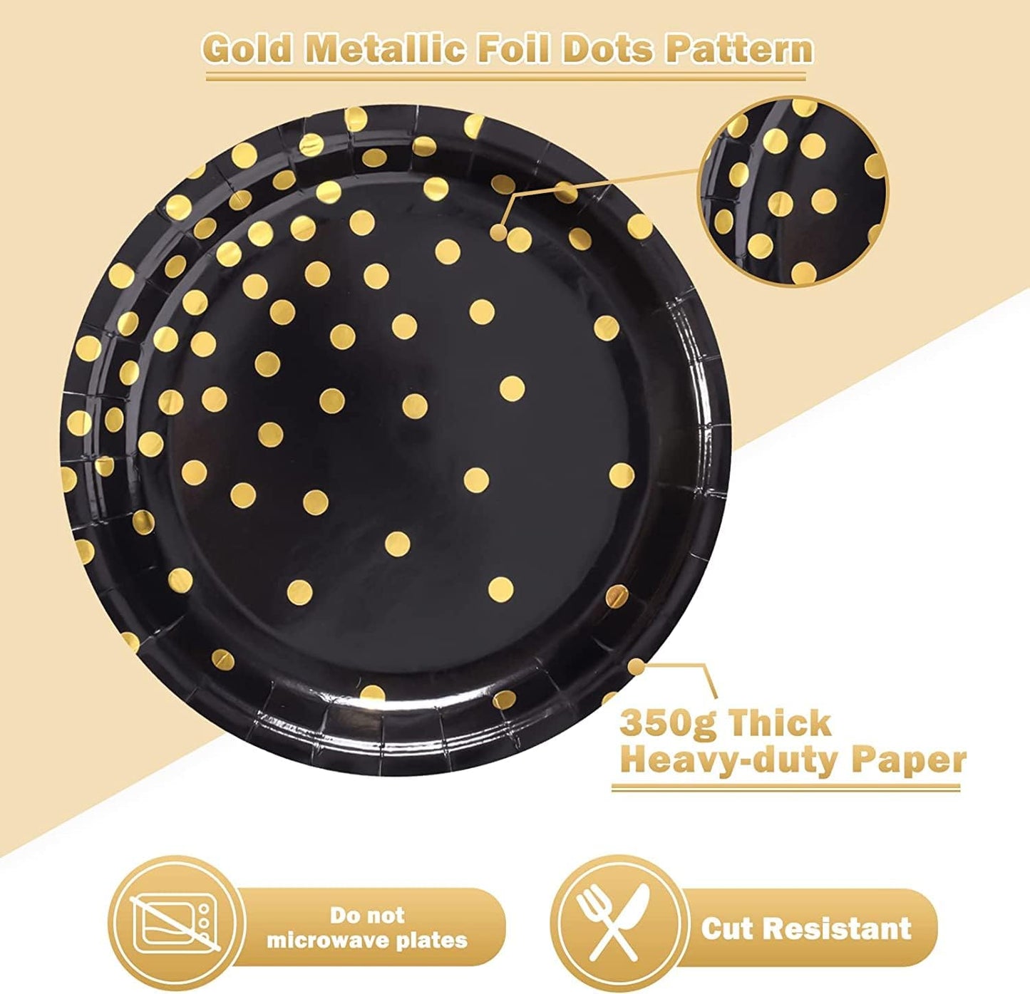 Black and Gold Paper Plates-50 Pack-25 * 7inch Paper Plates & 25 * 6.5inch Napkins,Black Plates and Napkins Party Supplies for Graduation Retirement,All Occasions