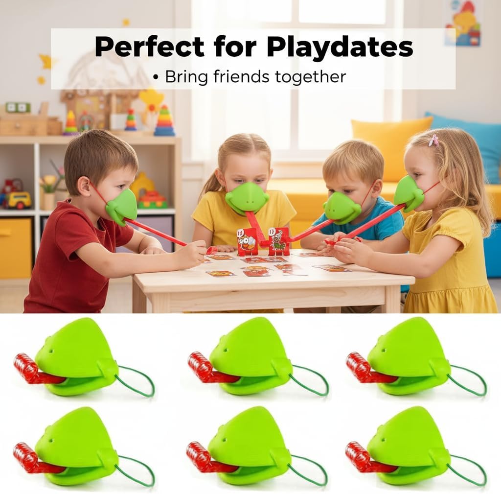 Chameleon Tongue Shooting Game, Lizard Party Blower Masks with Blowing Air Chameleon Tongue Game for Kids, Insect Cardboard Included (6 People)