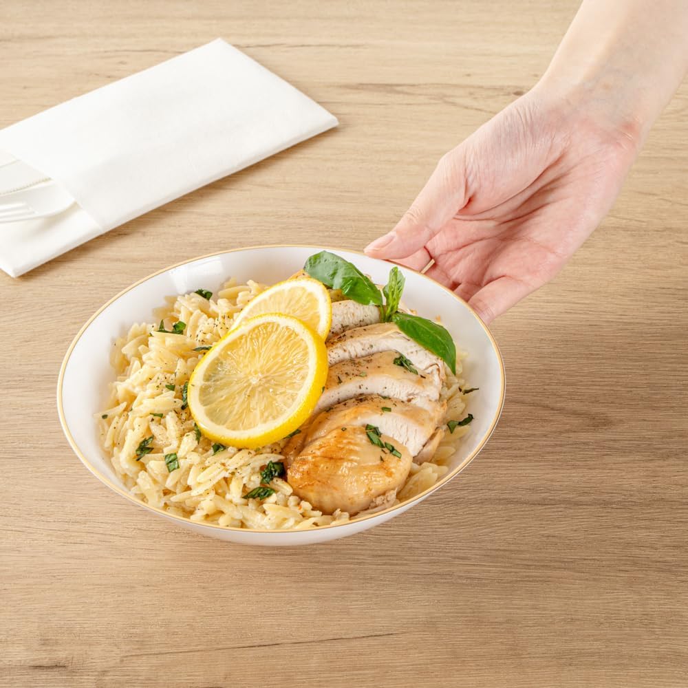 Moderna 16 Ounce Plastic Bowls, 20 Durable Disposable Salad Bowls - Gold-rimmed, Heavy-duty, White Plastic Fancy Bowls, For Warm And Cold Foods, Ideal For Restaurants - Restaurantware