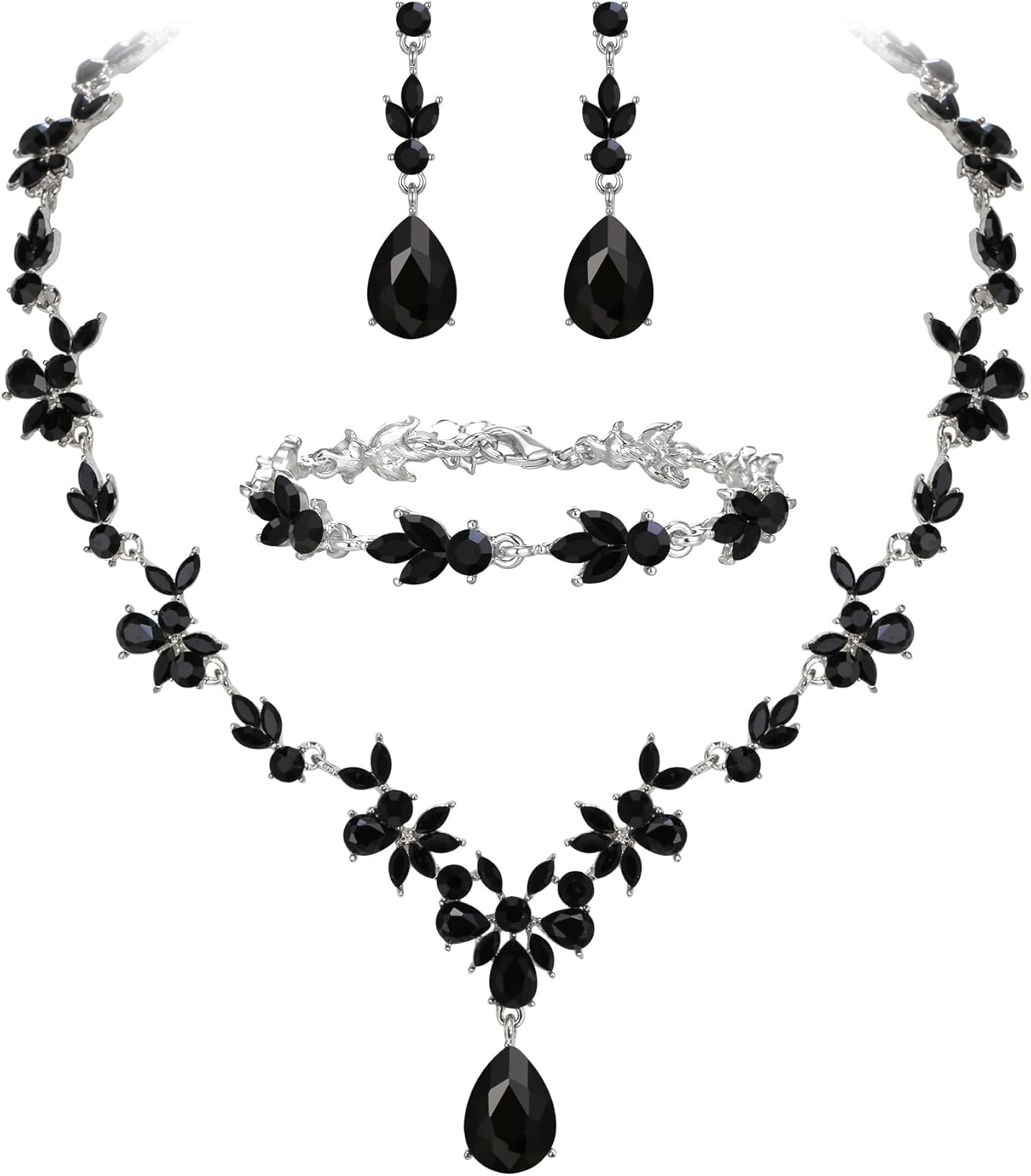 BriLove Wedding Jewelry Set for Women Bride, Y-Necklace Tennis Bracelet Dangle Earrings Crystal Teardrop Marquise Cluster for Bridal Bridesmaid