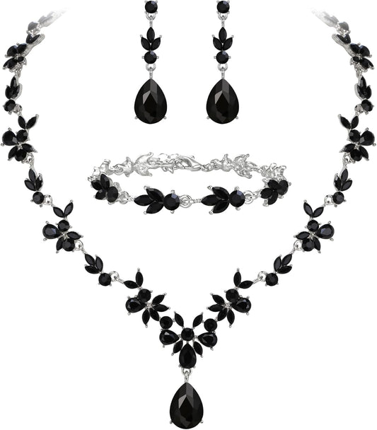 BriLove Wedding Jewelry Set for Women Bride, Y-Necklace Tennis Bracelet Dangle Earrings Crystal Teardrop Marquise Cluster for Bridal Bridesmaid