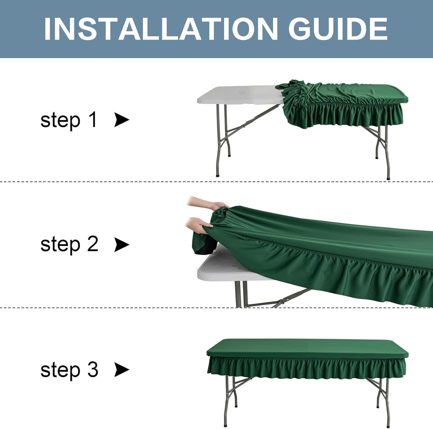 6ft Dark Green Stretch Tablecloth for Rectangular Tables - Flared Wrap Design, Waterproof, Wrinkle-Resistant, Washable - Ideal for Weddings, Parties, Banquets & Table Protection