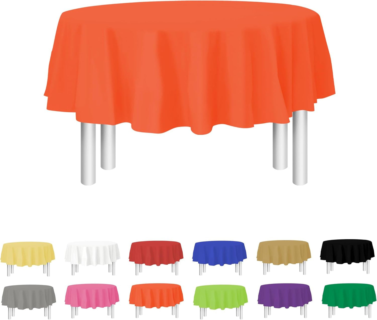 Party Dimensions Orange Tablecloths - Plastic for Round Tables, 84" (12 Pack) Premium Disposable Table Covers for Parties & Weddings, Indoors/Outdoors