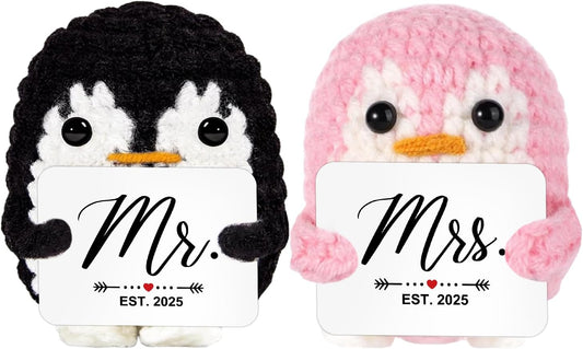 QUPT Wedding Gifts, Mr and Mrs Gift Penguin 2025, Bridal Shower Gifts, Wedding Present for Couples 2025, Just Married Gift for Newlywed Couple, Bride, Penguin Doll Mr and Mrs Present