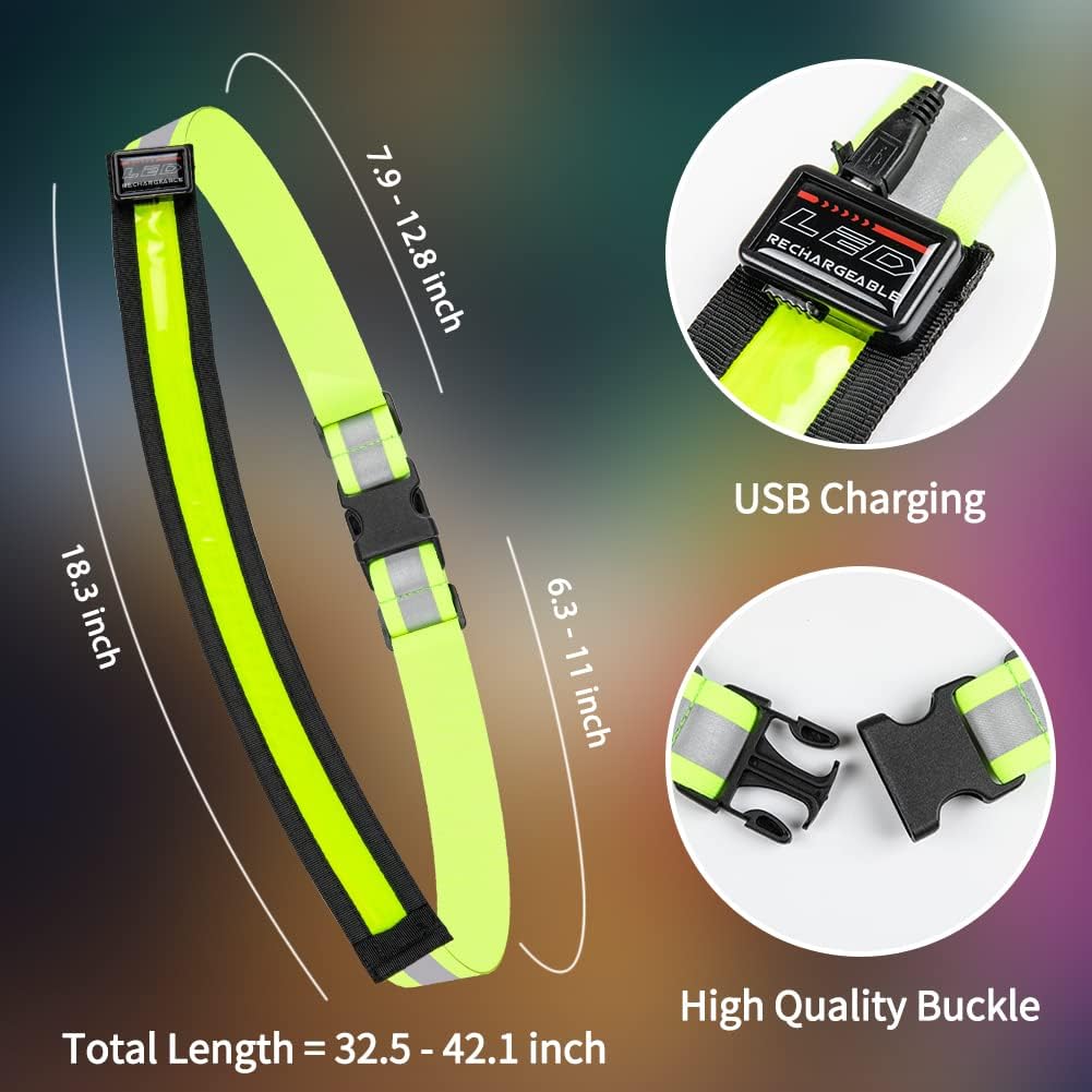LED Reflective Running Gear,High Visibility Reflective Belt Sash with Safety Light,USB Rechargeable Adjustable Size Night Accessories for Night Outdoor Running
