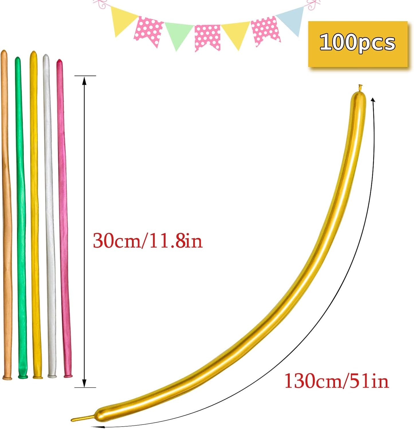 Metallic 260 Gold Long Balloons Chrome 100 Pack Twisting Animal Balloons Thickening Latex Modeling Long Magic Balloons for Animal Model Weddings Birthdays Festival Party Decorations