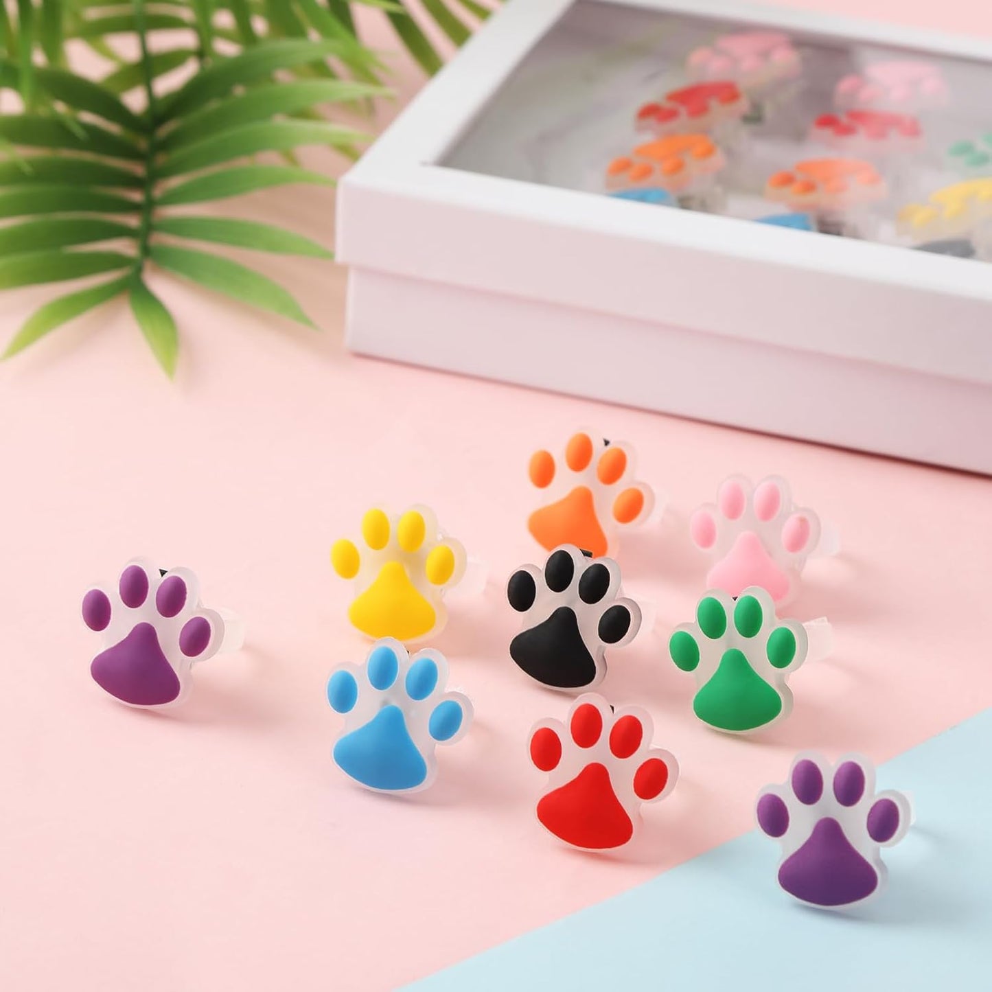 TUWUNA Paw Print LED Light Up Rings 24 Pcs Paw Party Favors Glowing Finger Rings Toys for Pet Puppy Dog Birthday Party Supplies,Classroom Prizes Pinata Goodie Bag Stuffers Gifts