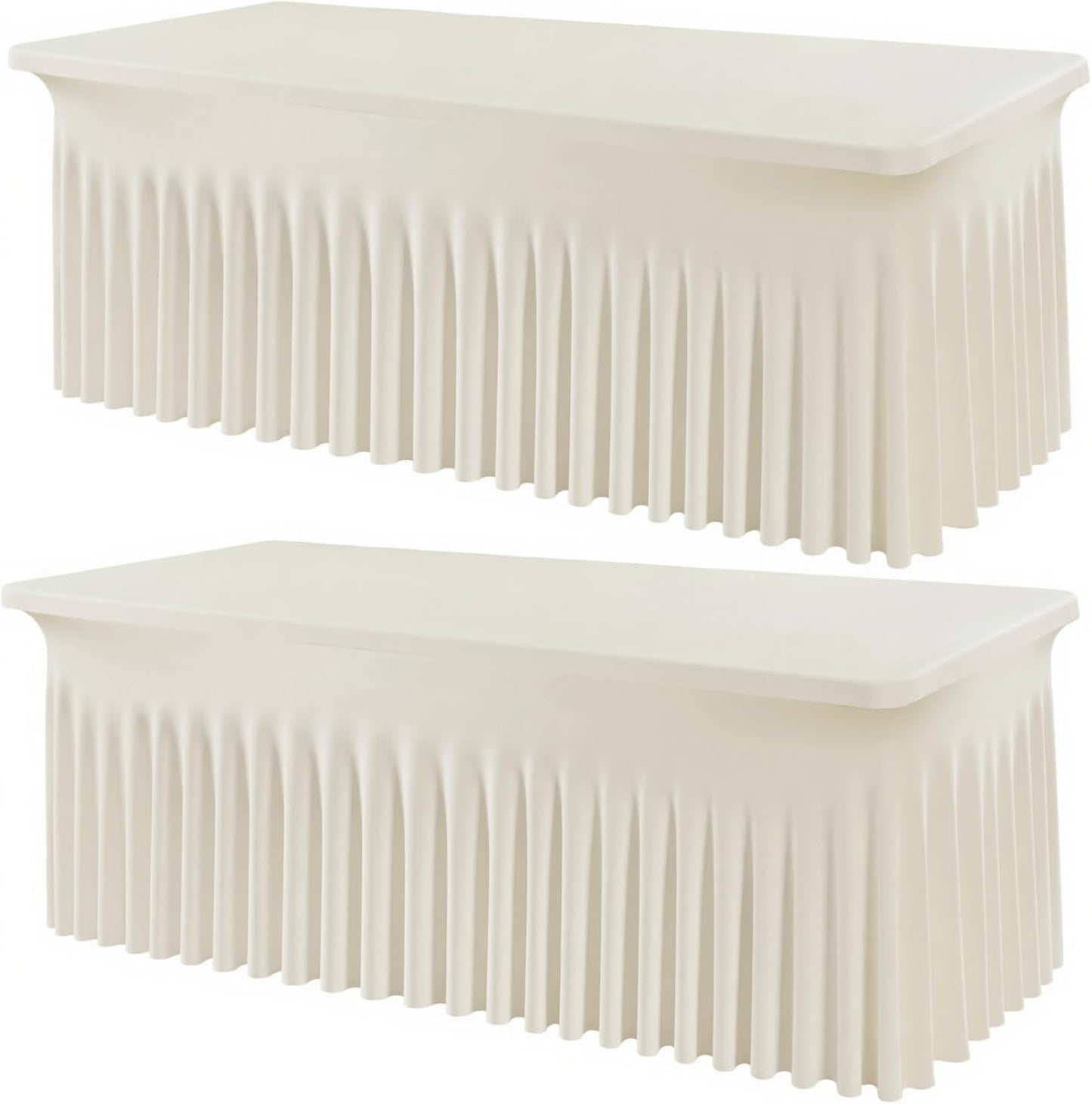 Outpain 6ft Spandex Table Cloth for Standard Folding Tables-2Pack Ivory Table Cloth Table Protector for Party, Wedding, Cocktail, Banquet, Festival