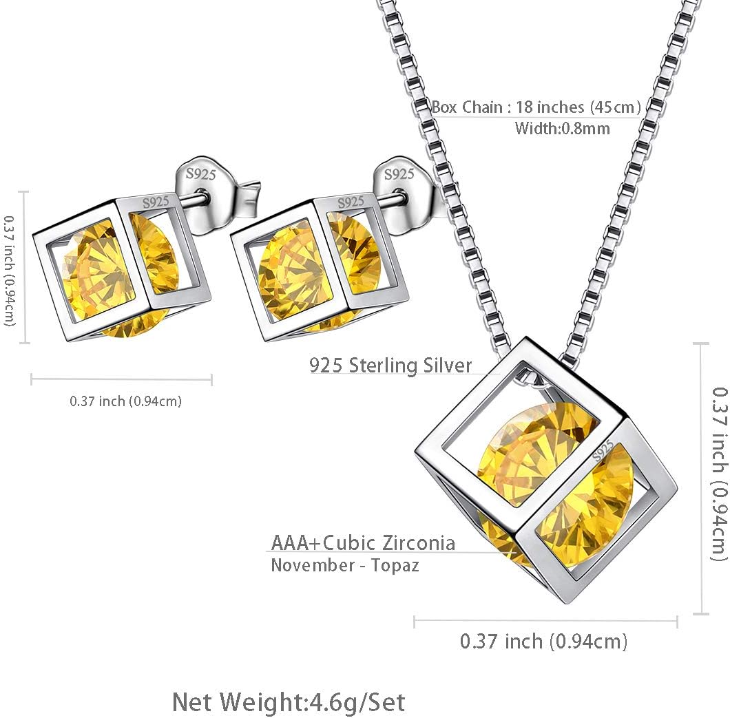 Aurora Tears Birthstone Necklace/Earring 925 Sterling Silver Women Cross/3D Cube/Cresent Moon Birth Stone Jewelry Mens Birthday Gift Anniversary Present