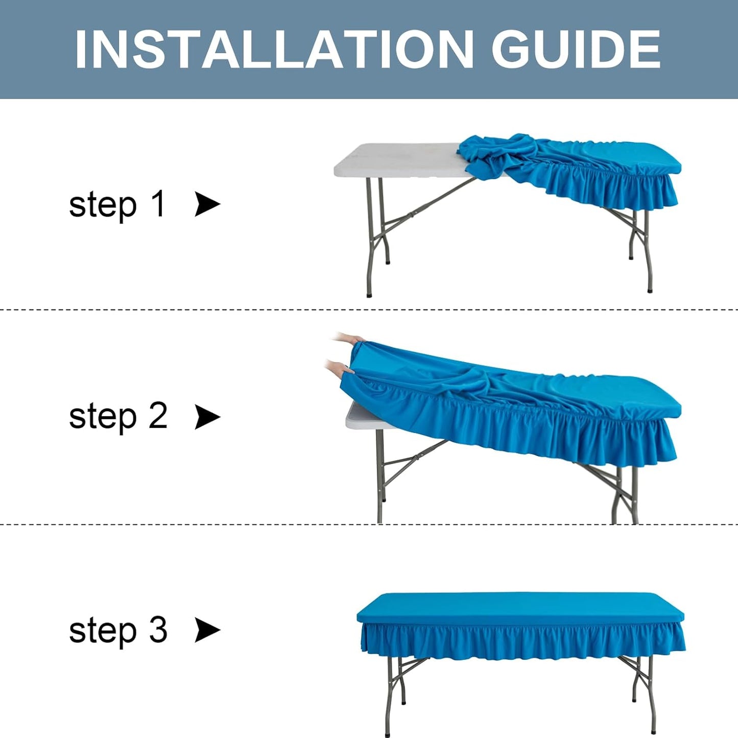 8ft Sky Blue Stretch Tablecloth for Rectangular Tables - Flared Wrap Design, Waterproof, Wrinkle-Resistant, Washable - Ideal for Weddings, Parties, Banquets & Table Protection