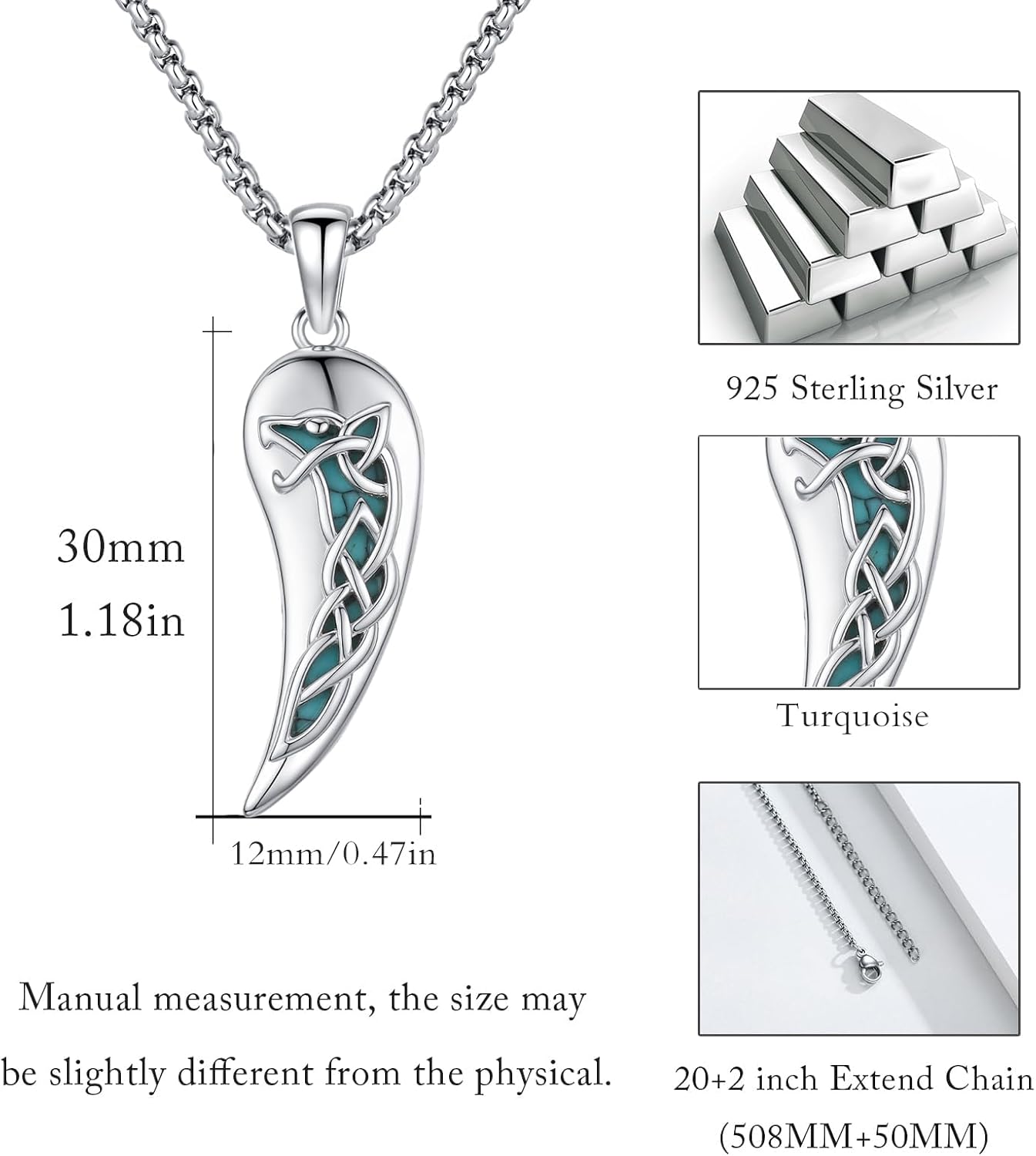 Celtic Knot Wolf Necklace for Men 925 Sterling Silver Celtic Knot Necklace Viking Wolf Jewelry Birthday Gifts for Halloween Valentine Day Birthday Anniversary Christmas Gifts