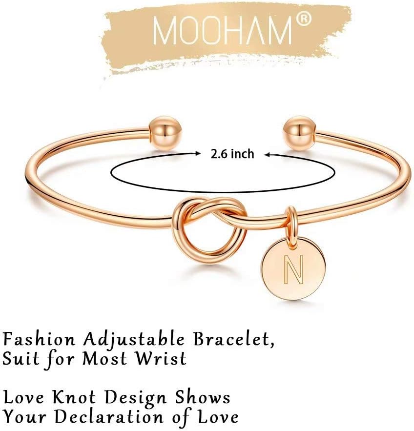 M MOOHAM Gold Initial Bracelets for Women - Dainty Tie the Knot Letter A-Z Initial Bracelet for Women Gold Cuff Bracelet for Womens Jewelry Personalized Bridesmaid Proposal Wedding Gifts
