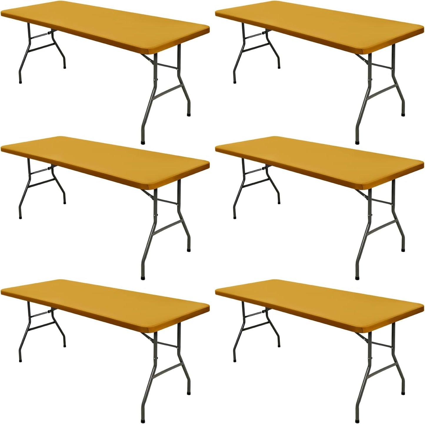6 Pack 8 Foot Picnic Table Cover Fitted Outdoor Tablecloth for Rectangle Tables Elastic Waterproof Stretch Washable Patio Folding Spandex Table Cloth for Camping Banquet Parties (Mustard,30" x 96")