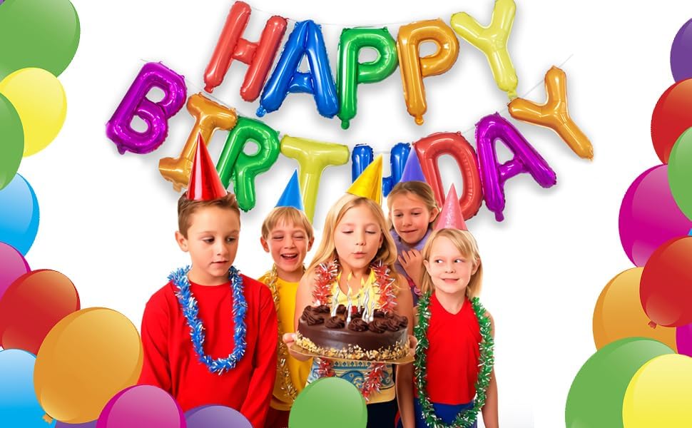 KALOR Rainbow Happy Birthday Balloons Banner,16 Inch Mylar Foil Letters Sign,Reusable Balloons for 30th 40th 50th 60th Birthday Party Decorations