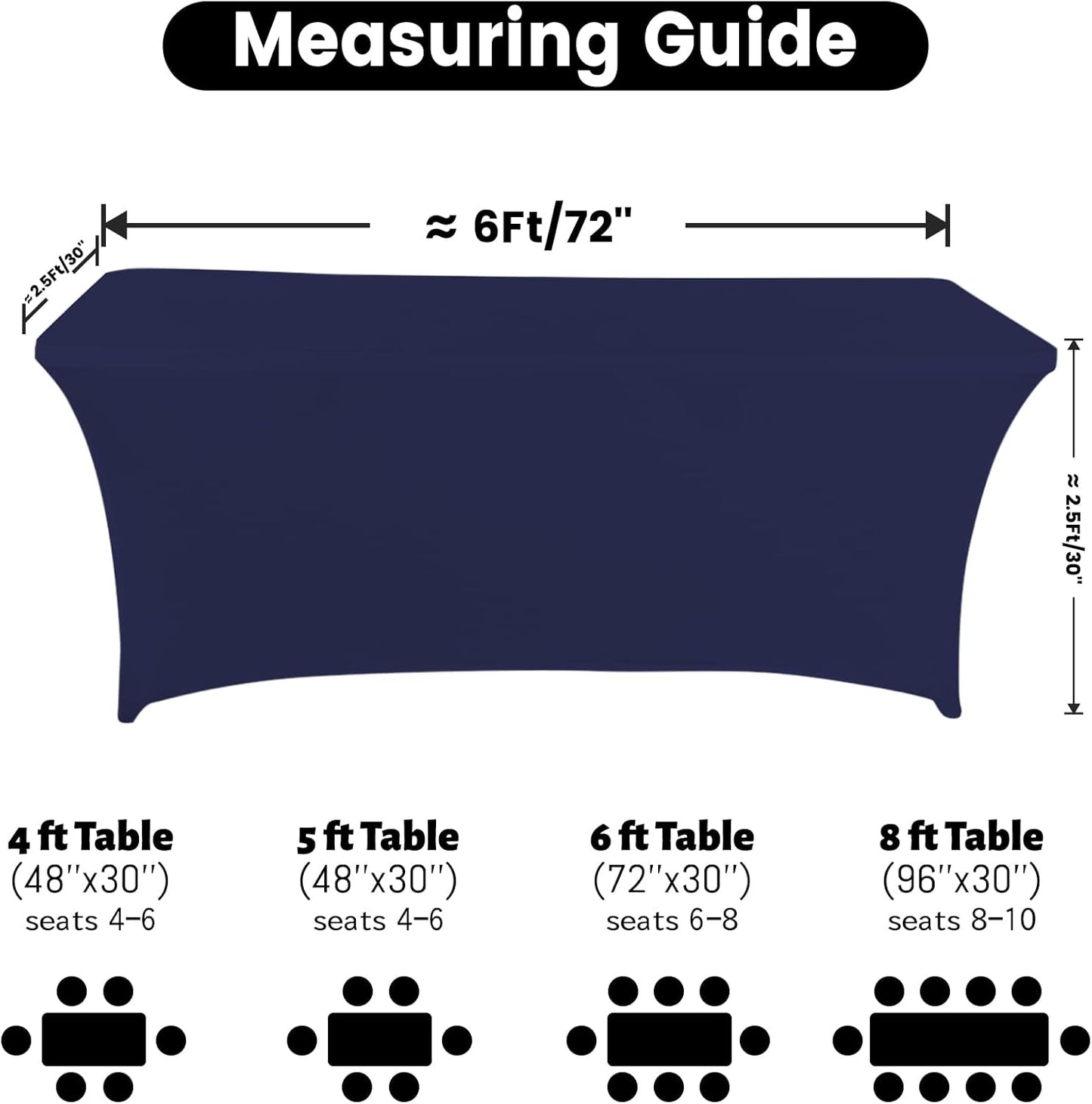 Spandex Table Cover 6 ft. Fitted Polyester Tablecloth Stretch Table Cover Table Topper Open Back - Navy