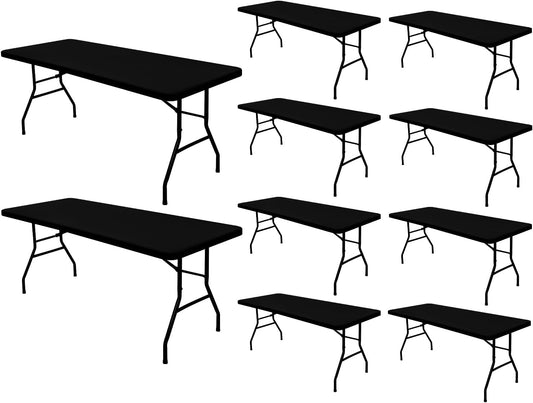 10 Pack Picnic Table Cover Fitted Tablecloth for 8 Foot Rectangle Tables Elastic Waterproof Stretch Washable Patio Folding Outdoor Spandex Table Cloth for Camping Banquet and Parties (Black,30" x 96")