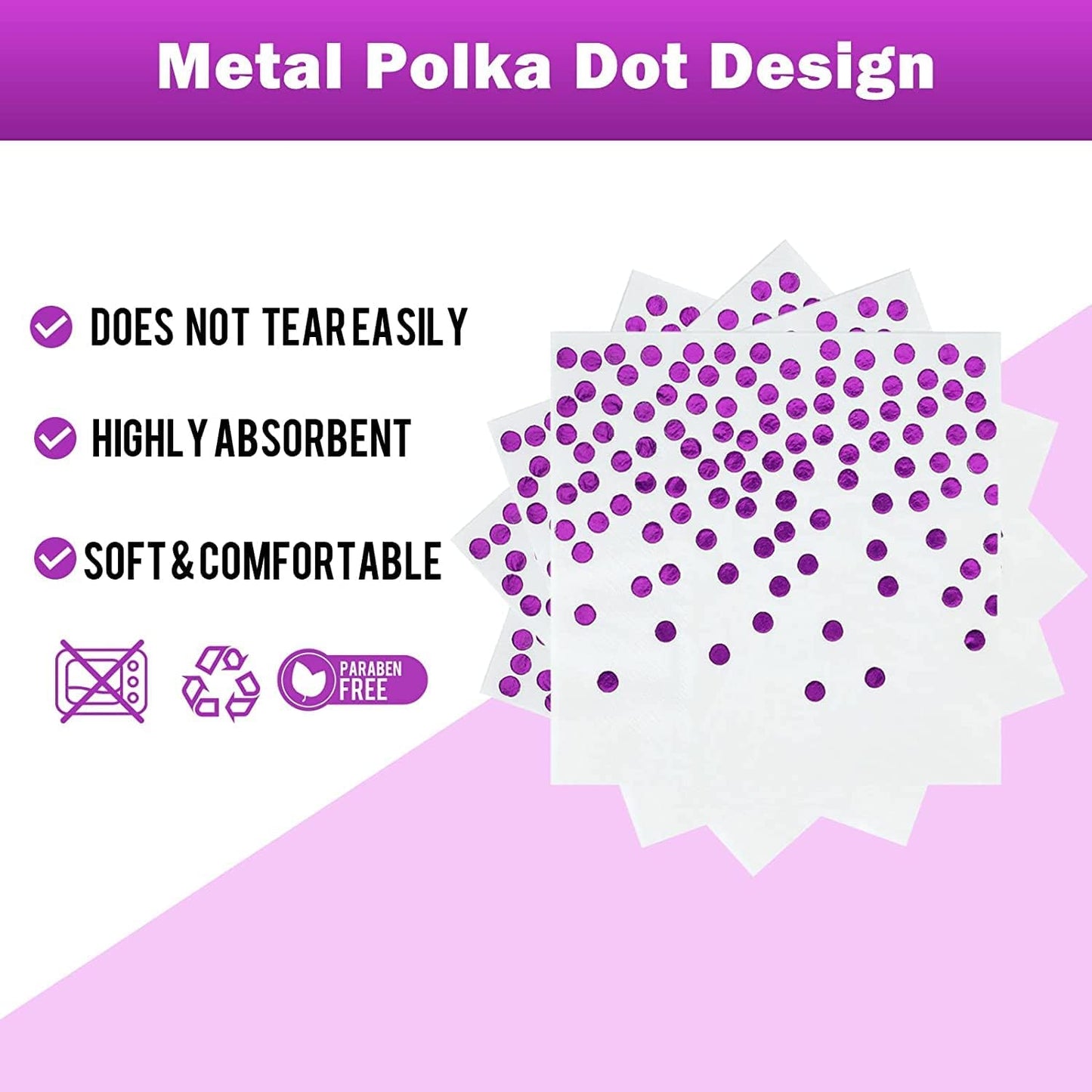 Purple and White Gold Paper Plates and Napkins 200Pack-100 x 7" Dessert plates & 100 x 6.5'' Napkins,Purple Paper Plates for Appetizers,Cakes and Salads,for Birthdays,Graduation,Carnival