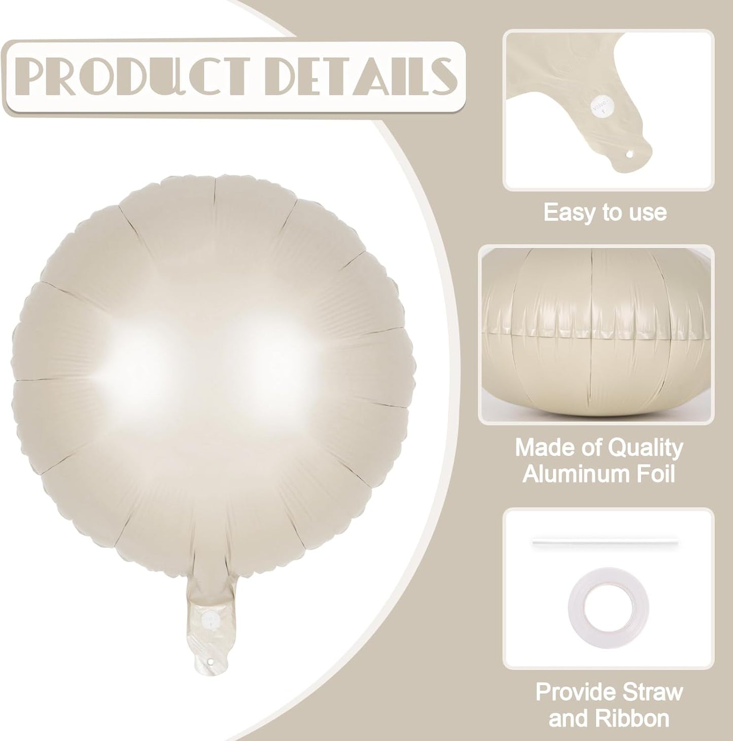 20 Pcs Cream White Round Balloons,18 Inch Round Foil Balloon,Giant Round Mylar Balloon Helium Balloons for Birthday Party Baby Shower Wedding Decorations (Cream)