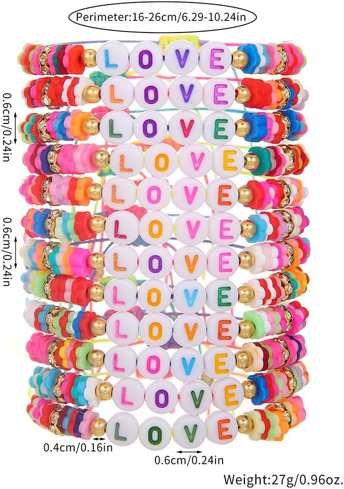 Friendship Bracelets Boho Stackable Bracelets for Women Surfer Heishi Clay Bead Bracelets Stretch Preppy Bracelets Colorful Boho Bracelets for Women