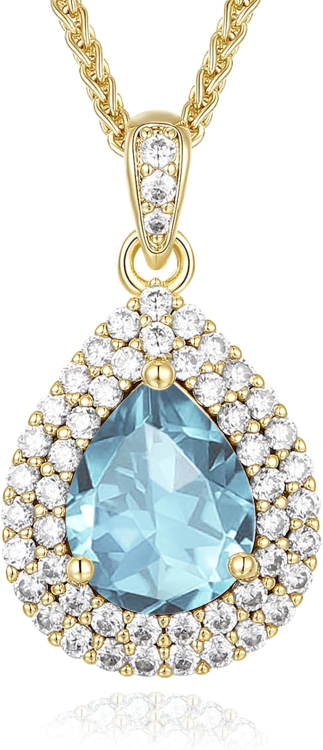 Gold Necklace for Women-Teardrop Birthstone Pendant-18K Gold Plated Chain with Light-Up Gift Box, Jewelry for Women,Anniversary Birthday Gifts for Her Wife Girlfriend Mom,Womens Jewelry