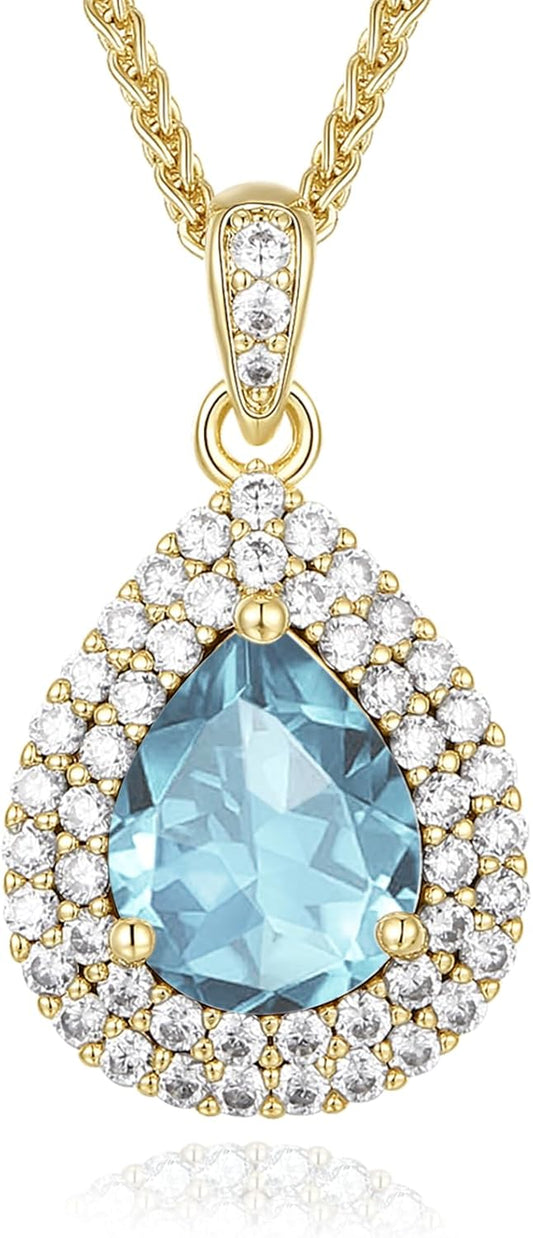 Gold Necklace for Women-Teardrop Birthstone Pendant-18K Gold Plated Chain with Light-Up Gift Box, Jewelry for Women,Anniversary Birthday Gifts for Her Wife Girlfriend Mom,Womens Jewelry