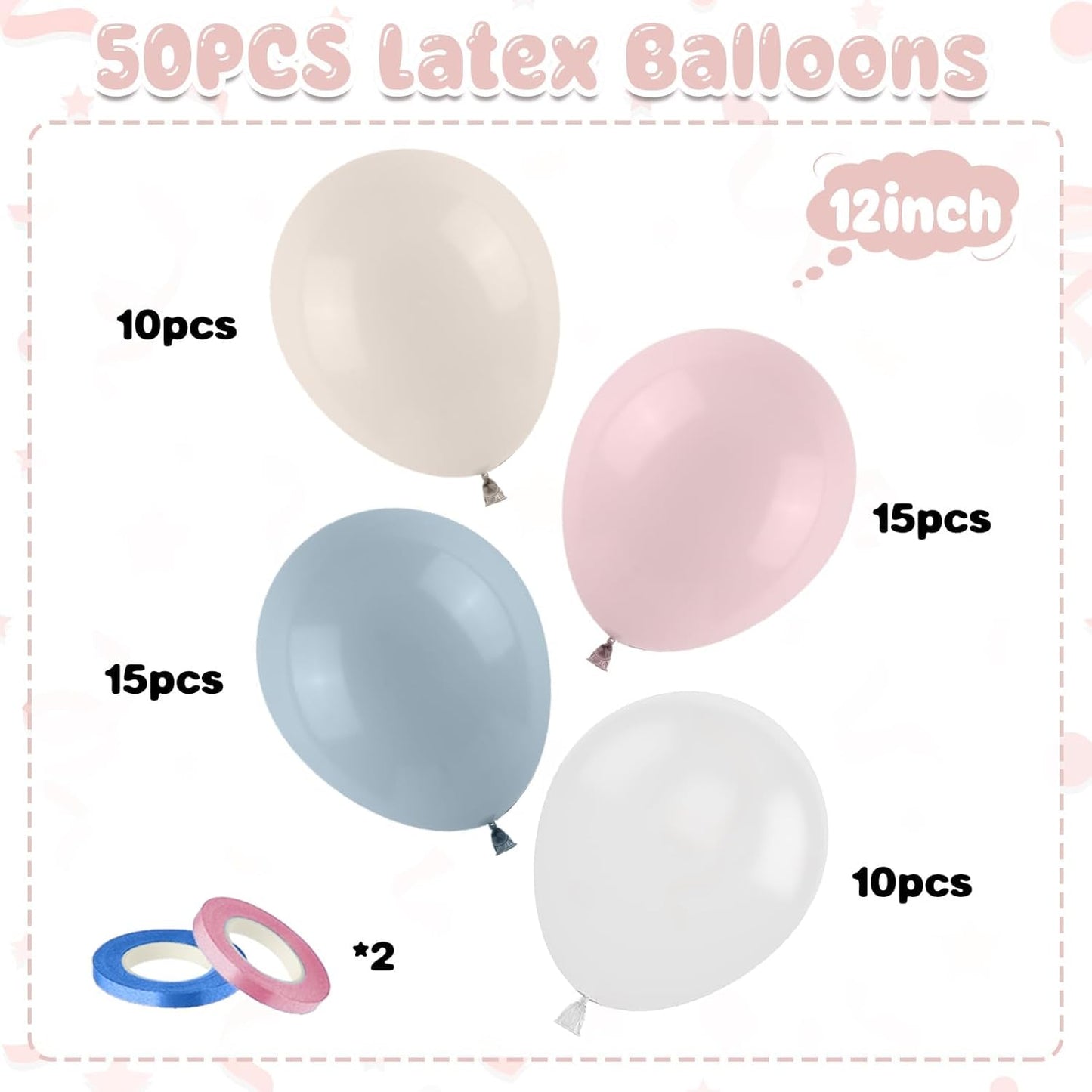 Dusty Pink Blue Balloons, 50PCS 12Inch Gender Reveal Balloon Set with Mist Blue Pink Sand White Transparent balloon for Boy or Girl Gender Reveal Baby Shower Wedding Party Decoration