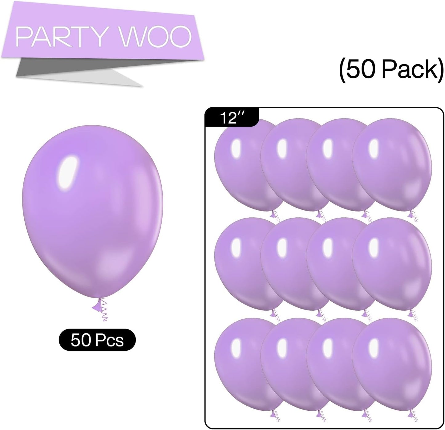 PartyWoo Lavender Balloons 50 pcs 12 Inch Light Purple Pastel Purple Lilac Latex Helium Balloons for Graduation Baby Shower Gender Reveal Birthday Engagement Wedding Party Decorations Purple-Q10