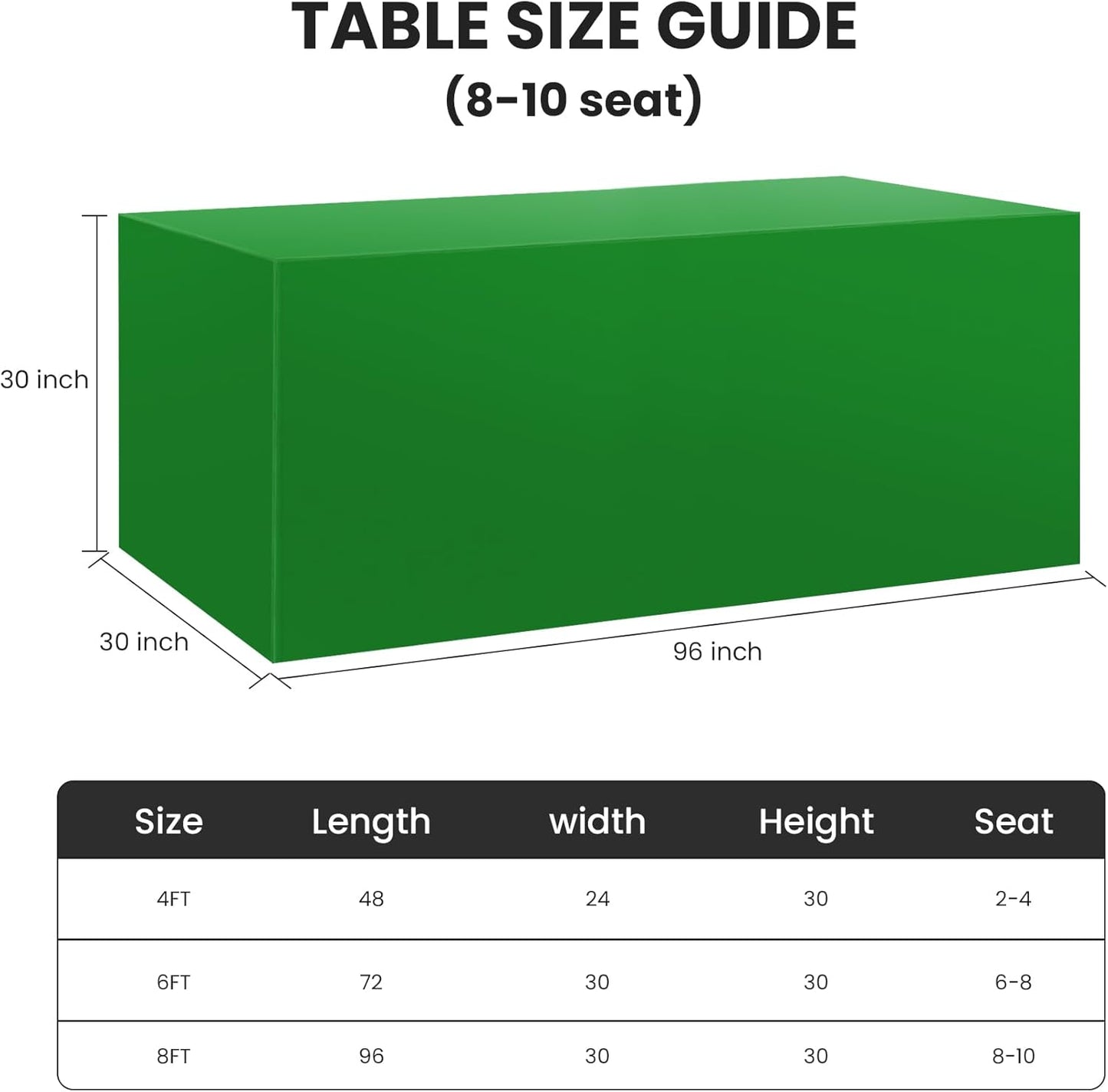 Ascoza 2 Pack Fitted Tablecloth for 8 Foot Rectangle Tables 96 x 30 Inch Emerald Table Covers Water Resistant Polyester Table Cloth for Wedding, Parties,Display, Trade Show (Emerald)