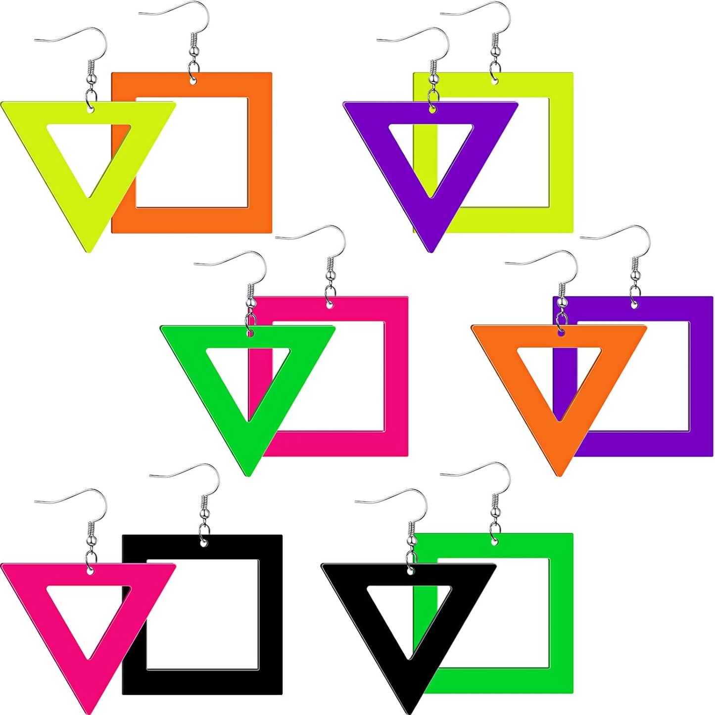 Yinkin 6 Pairs 80s 90s Neon Earrings Lightning Earrings for Women Halloween Costume Party Dancing Glow Party Accessory