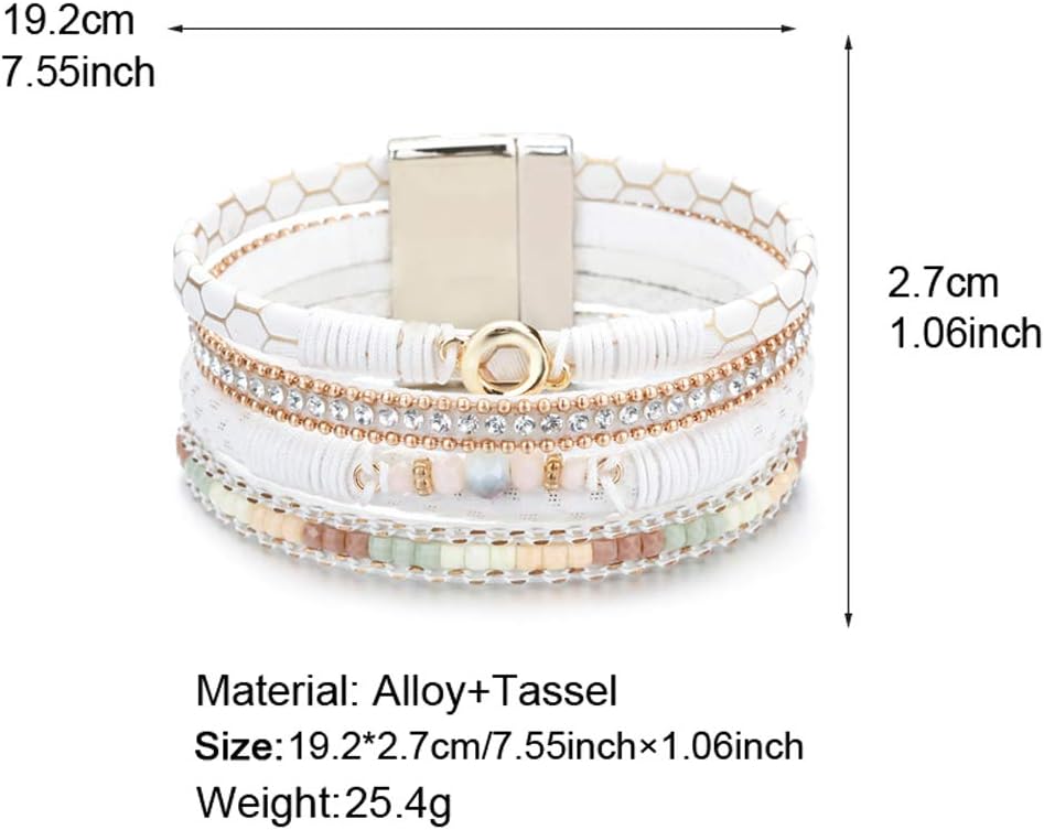 Fesciory Leather Wrap Bracelets for Women, Boho Leopard Multi-Layer Crystal Beads Cuff Bracelet Jewelry