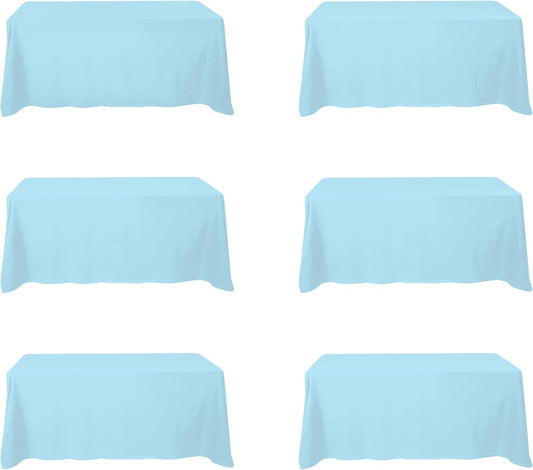 BRILLMAX 6 Pack Light Blue Tablecloths for 6 Foot Rectangle Tables 90 x 132 Inch - 6ft Rectangular Bulk Linen Polyester Fabric Washable Cloth Cover for Wedding Reception Banquet Birthday Party
