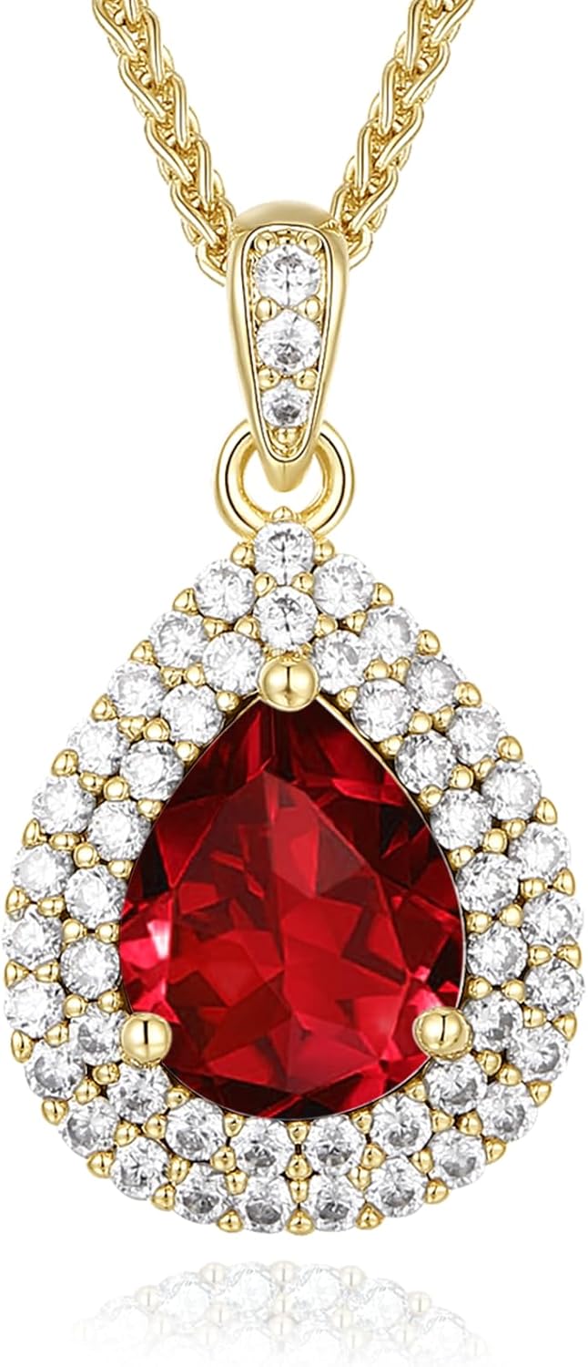 Gold Necklace for Women-Teardrop Birthstone Pendant-18K Gold Plated Chain with Light-Up Gift Box, Jewelry for Women,Anniversary Birthday Gifts for Her Wife Girlfriend Mom,Womens Jewelry