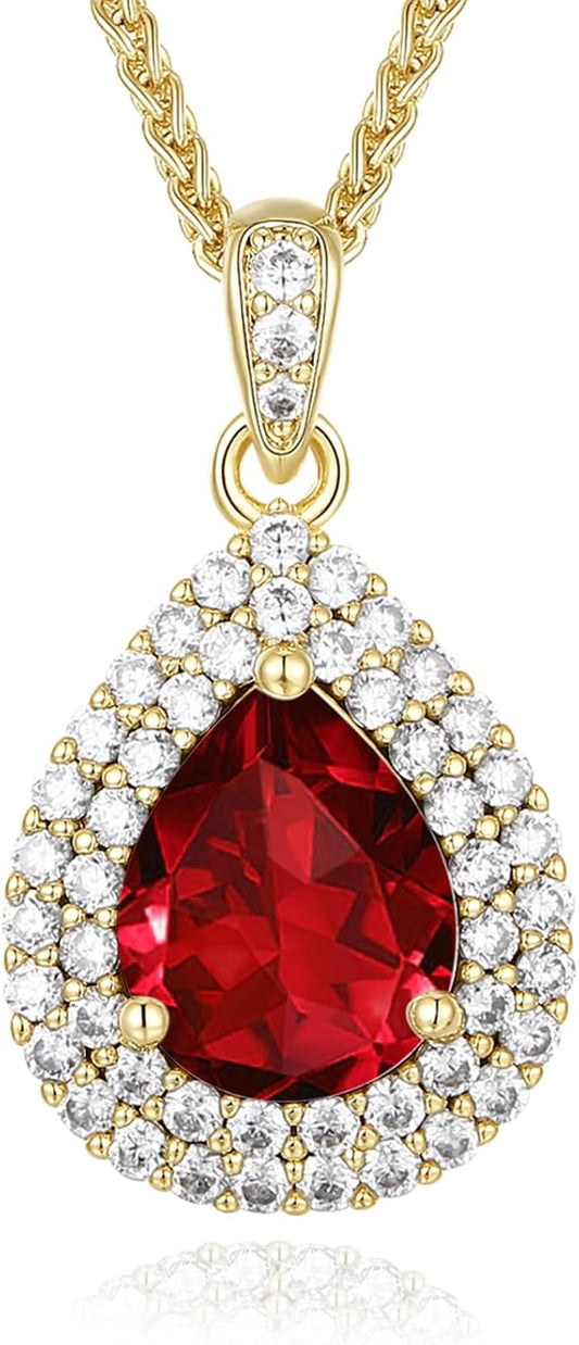 Gold Necklace for Women-Teardrop Birthstone Pendant-18K Gold Plated Chain with Light-Up Gift Box, Jewelry for Women,Anniversary Birthday Gifts for Her Wife Girlfriend Mom,Womens Jewelry