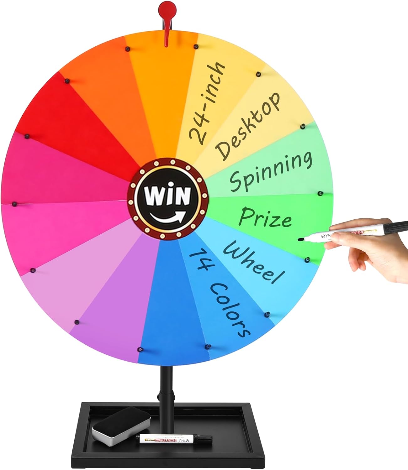 GADFISH 24-inch Tabletop Spinning Prize Wheel, Spin Doodle Game Spinner, Storable Prize Wheel Spinner with Stand, Wheel of Fortune Game, Suitable for Family Games, Party Games, 14 Colors